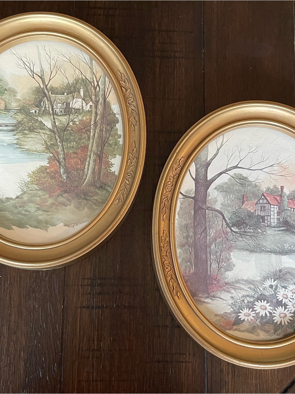 Homco Gold Oval Framed Countryside Wall Art Pair